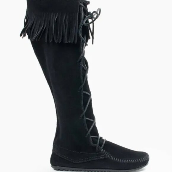 Front Lace Knee High Boot black size 7 - Picture 2 of 2
